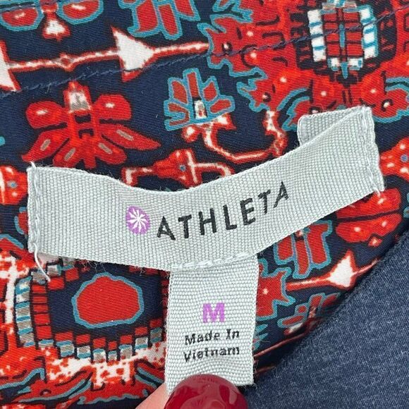 Athleta Printed Martinique Dress Tassel Faux Wrap Knee Length Red Women Medium - Picture 5 of 11